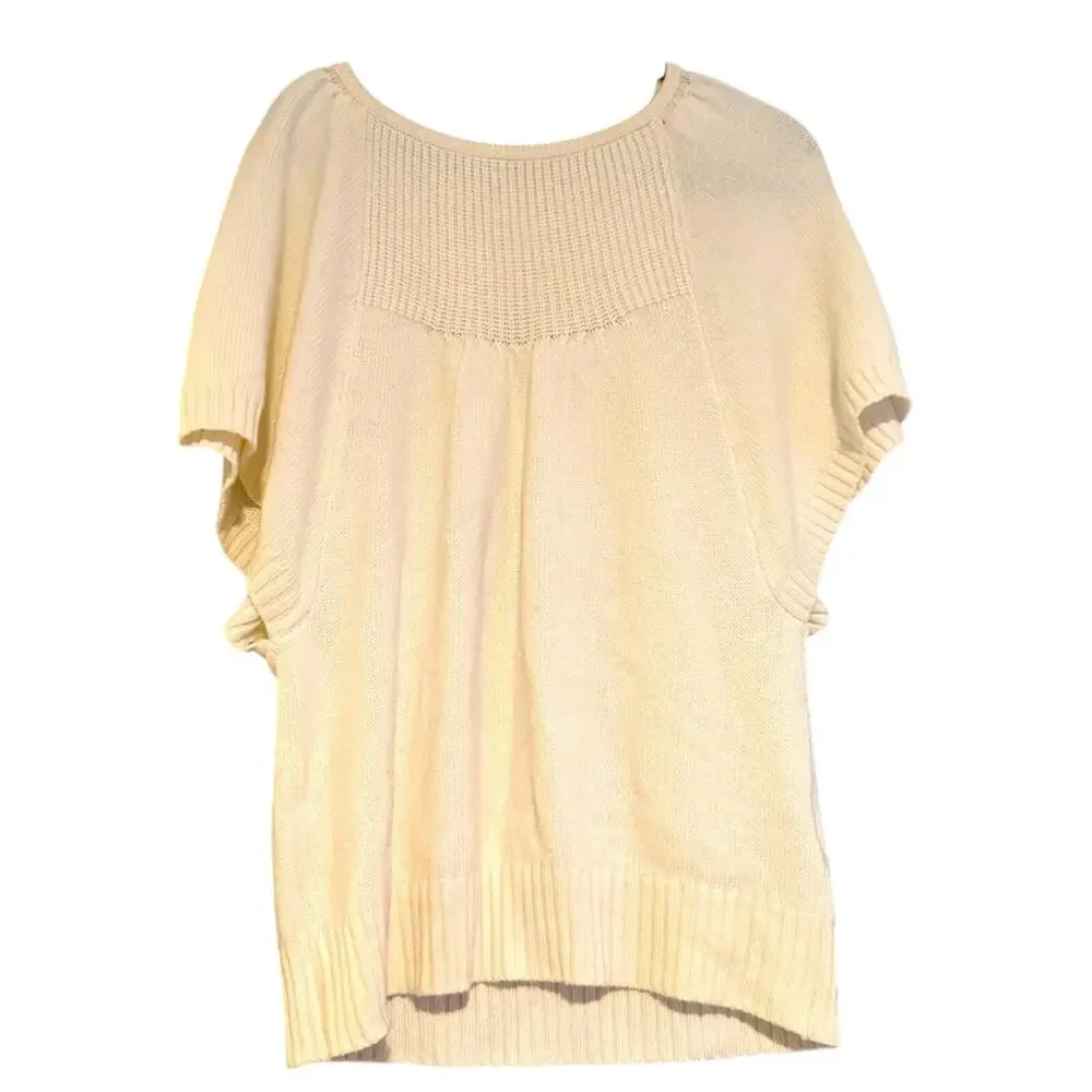 Anthropologie Womens Cream Knit Batwing Sweater Short Sleeve Sz L Italy